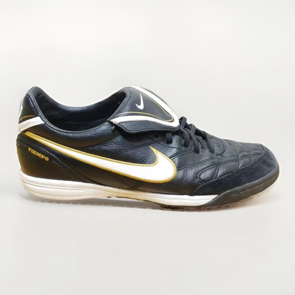 Nike Soccer Cleats Men 11.5 Black Tiempo‎ Natural III TF 366183-018 Gold Leather